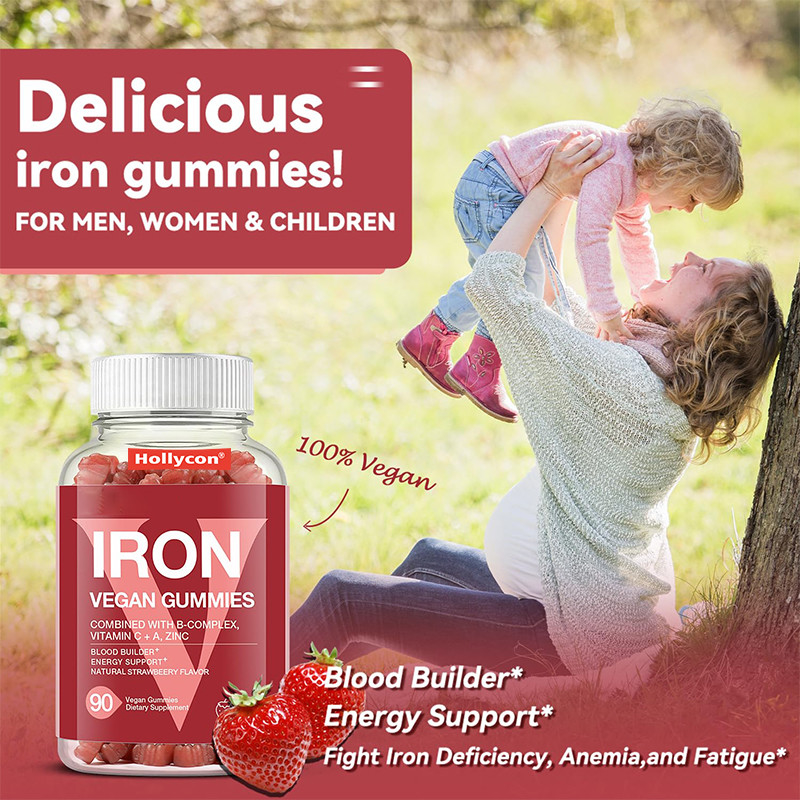 IJzer Vegan Gummies Voor Volwassenen 60mcg Foliumzuur IJzer Gummies Voor Energie Ondersteuning