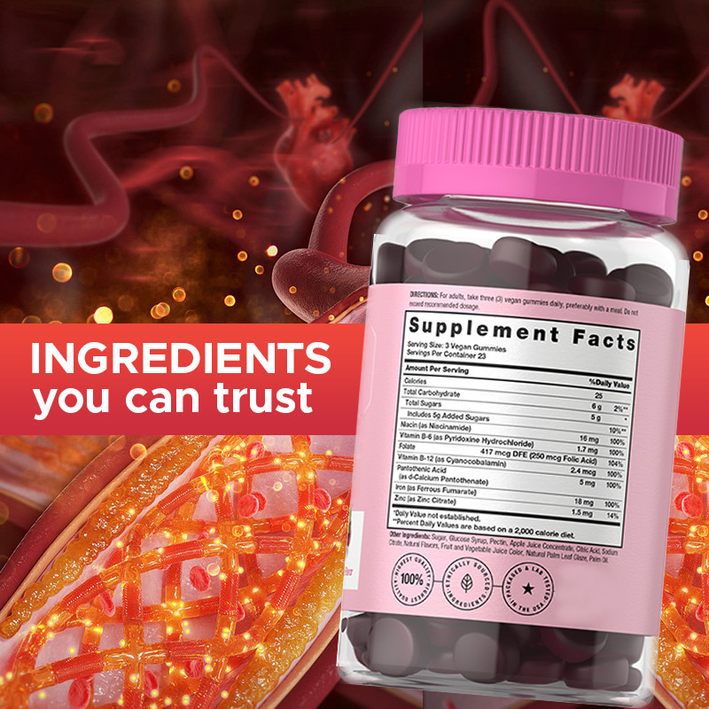 IJzergummies voor vrouwen 18 mg IJzergummies voor de productie van rode bloedcellen