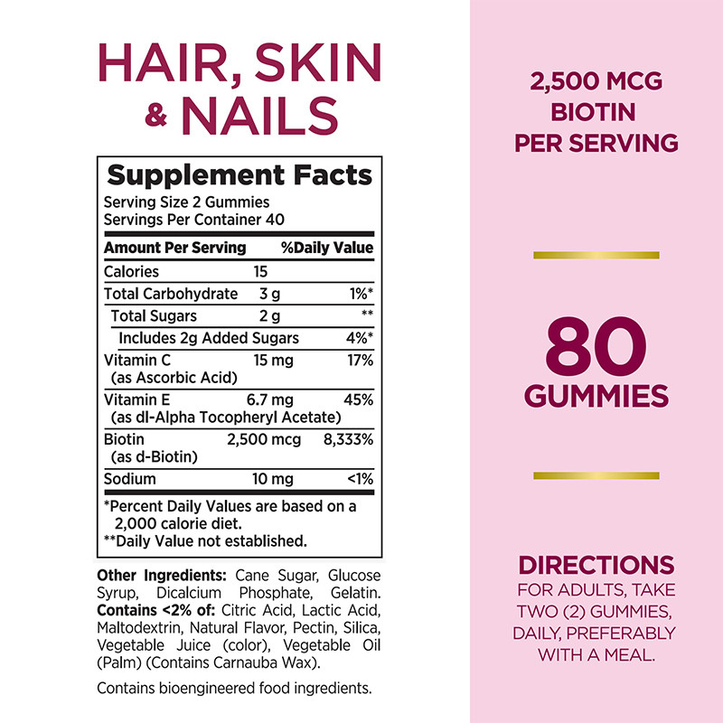 Hood, huid en nagels Kauwgummies voor haargroei 2500mcg Biotine Kauwgummies voor vrouwen