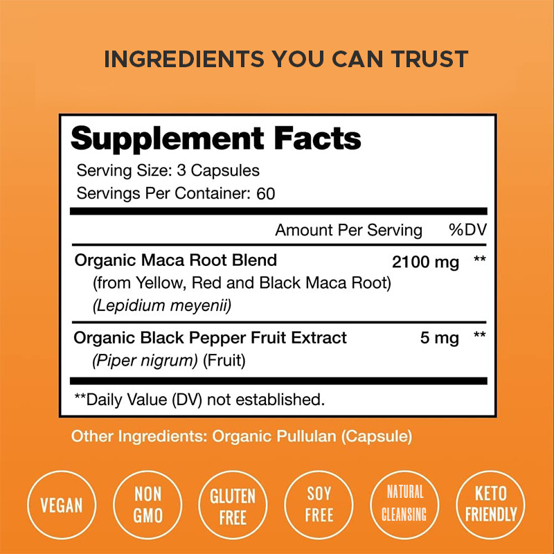 Maca wortel capsules voor mannen 2100 mg biologische maca wortel mengsel voor stemming ondersteuning