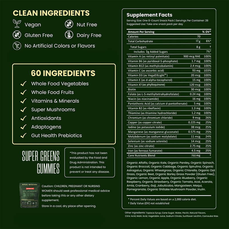 Groene thee Gummies Multi-vitamines Supplement Spirulina poeder Verbeteren darmgezondheid Ondersteuning Immuniteit