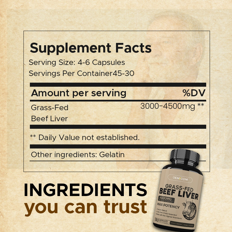 Grass-fed gedroogde rundvlees lever capsules voor mannen en vrouwen rundvlees lever capsules