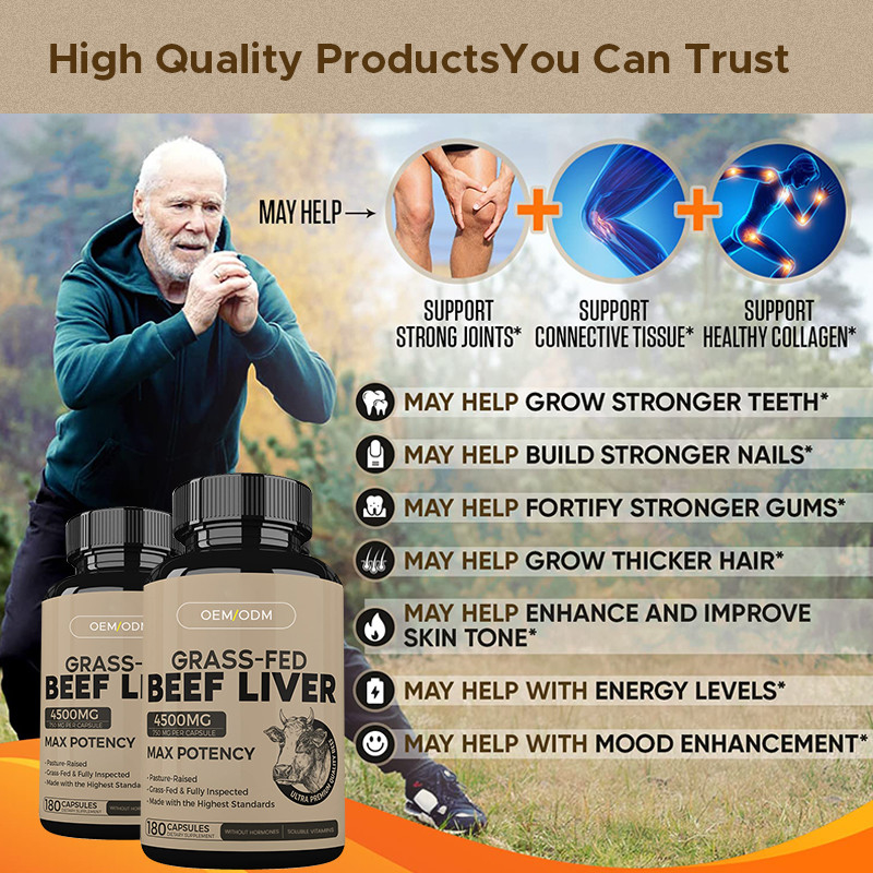 Grass-fed gedroogde rundvlees lever capsules voor mannen en vrouwen rundvlees lever capsules