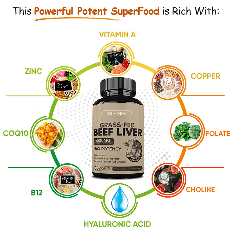 Grass-fed gedroogde rundvlees lever capsules voor mannen en vrouwen rundvlees lever capsules