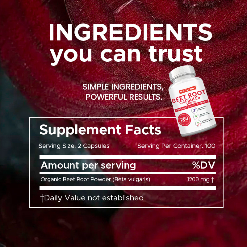 OEM Beetwortelcapsules voor bloeddrukondersteuning 1200mg Beetwortelpoedercapsules