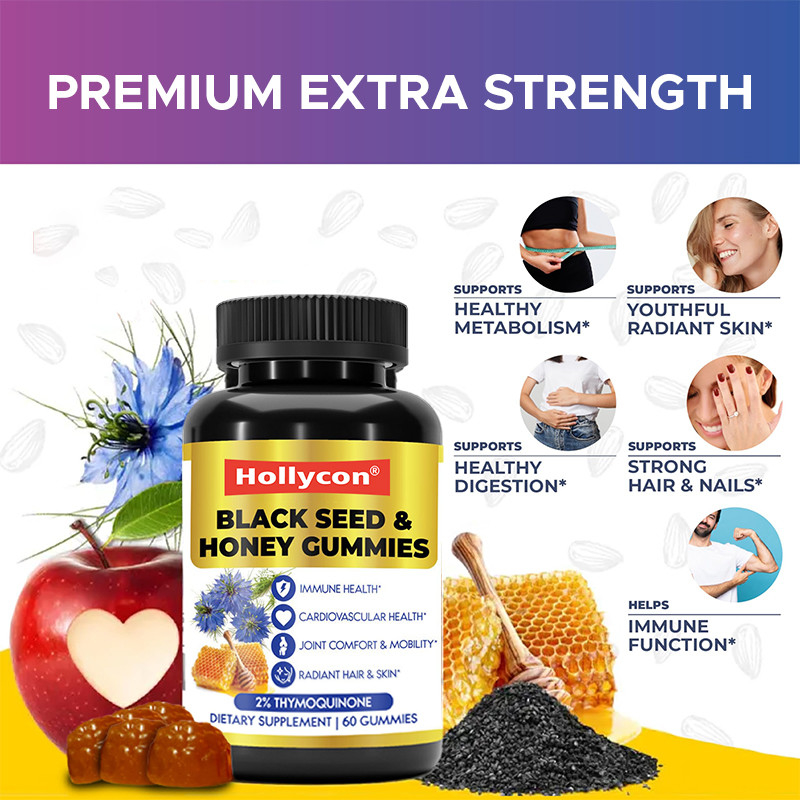 Zwarte zaadolie en honing gummies 200 mg Zwarte zaadolie extract voor immuunondersteuning
