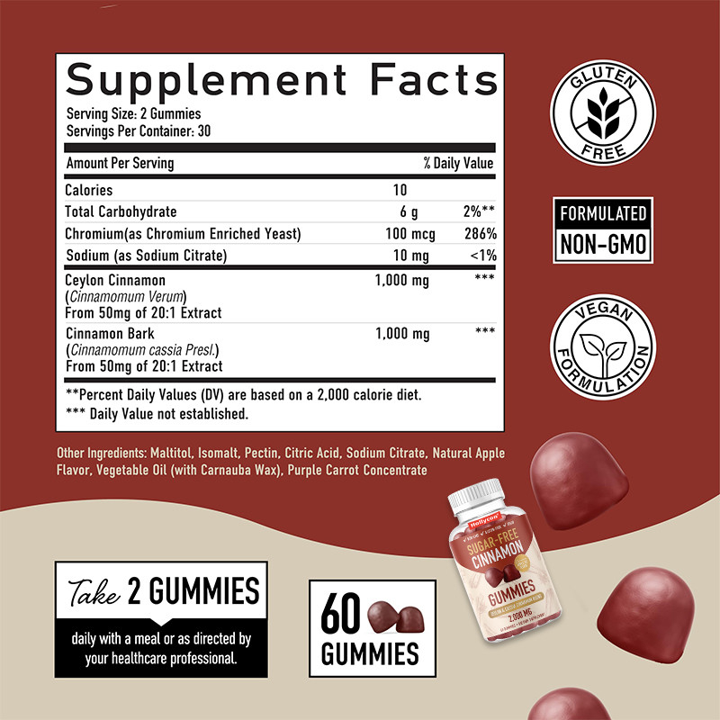 Suikervrije kaneelgummies 1000 mg Ceylon kaneel extract gummies voor immuunondersteuning