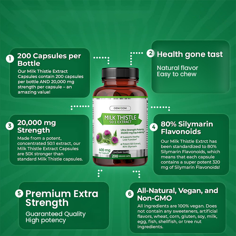 Milk thistle capsules voor het ondersteunen van een gezonde leverfunctie biologische milk thistle capsules