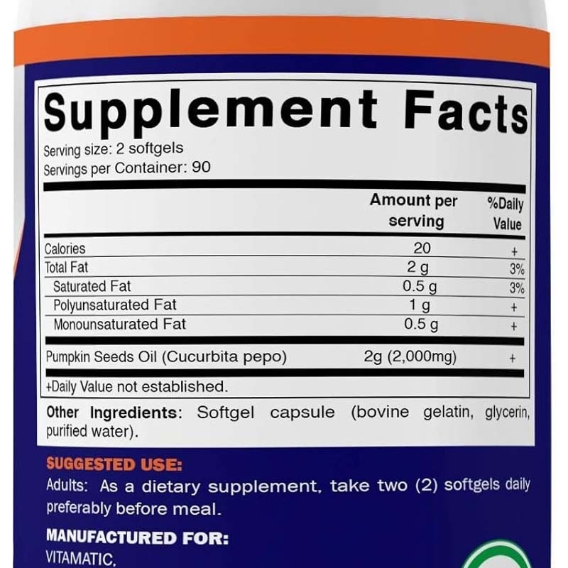 OEM Pompoenzaadolie Softgels voor het bevorderen van de gezondheid van de hoofdhuid 2000 mg Pompoenzaadolie