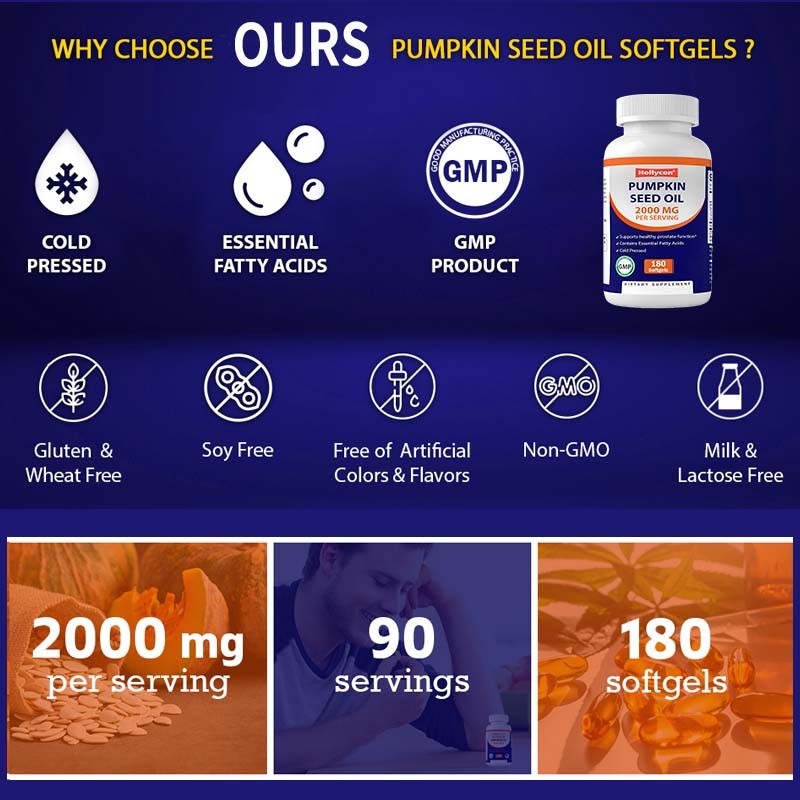 OEM Pompoenzaadolie Softgels voor het bevorderen van de gezondheid van de hoofdhuid 2000 mg Pompoenzaadolie