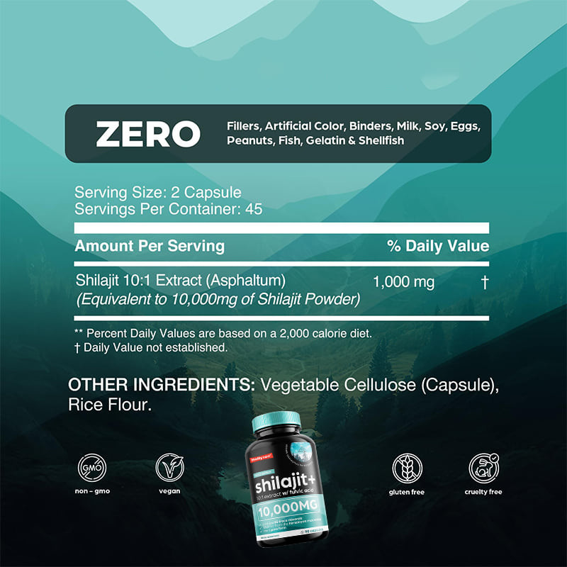OEM Pure Himalayan Shilajit 10000mg Organische Shilajit capsules voor immuunondersteuning