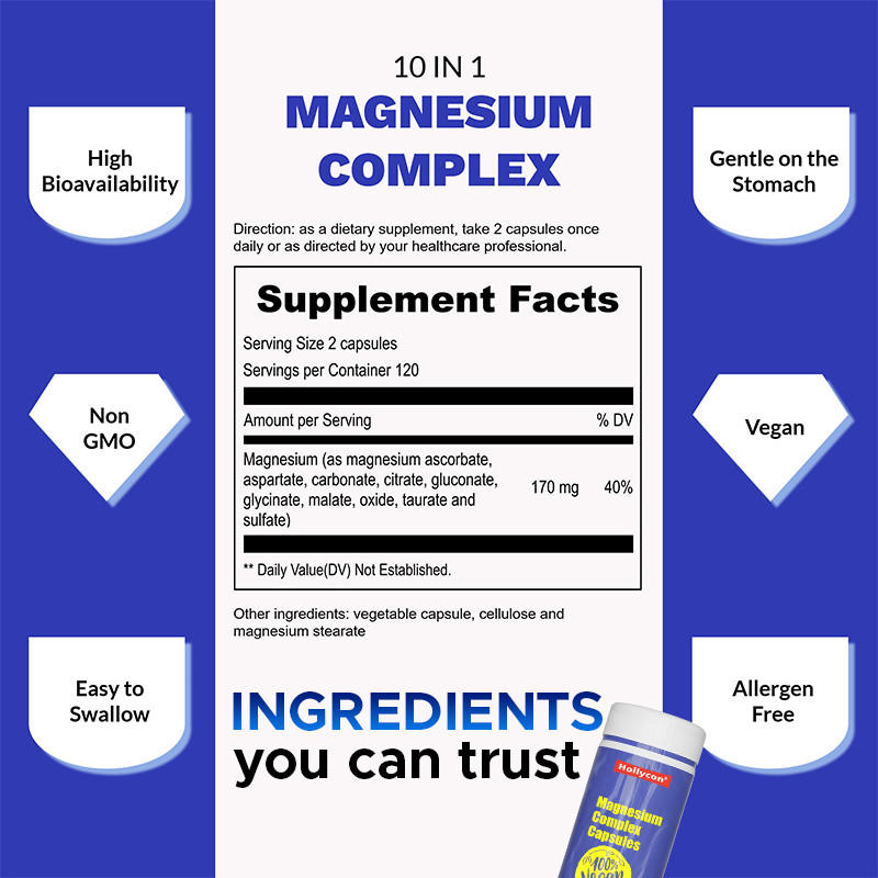 Magnesium supplement voor kalmerende ondersteuning Magnesiumcomplex capsules voor botondersteuning