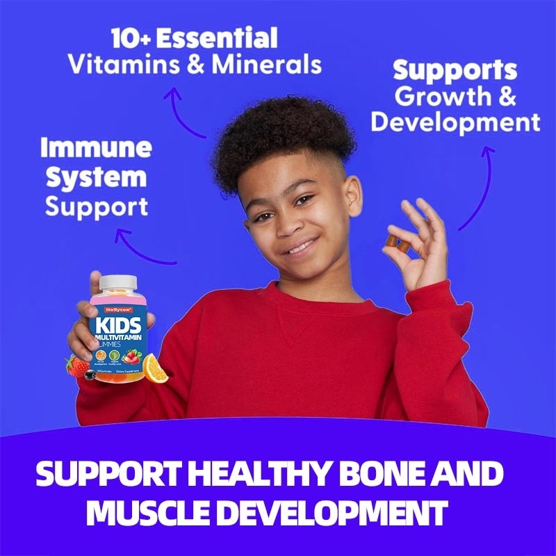 OEM-multivitamine gummies met vitamine D voor botmusculus en immuunsysteem Ondersteuning kauwbare vitaminen gummies kinderen multivitamine gummies