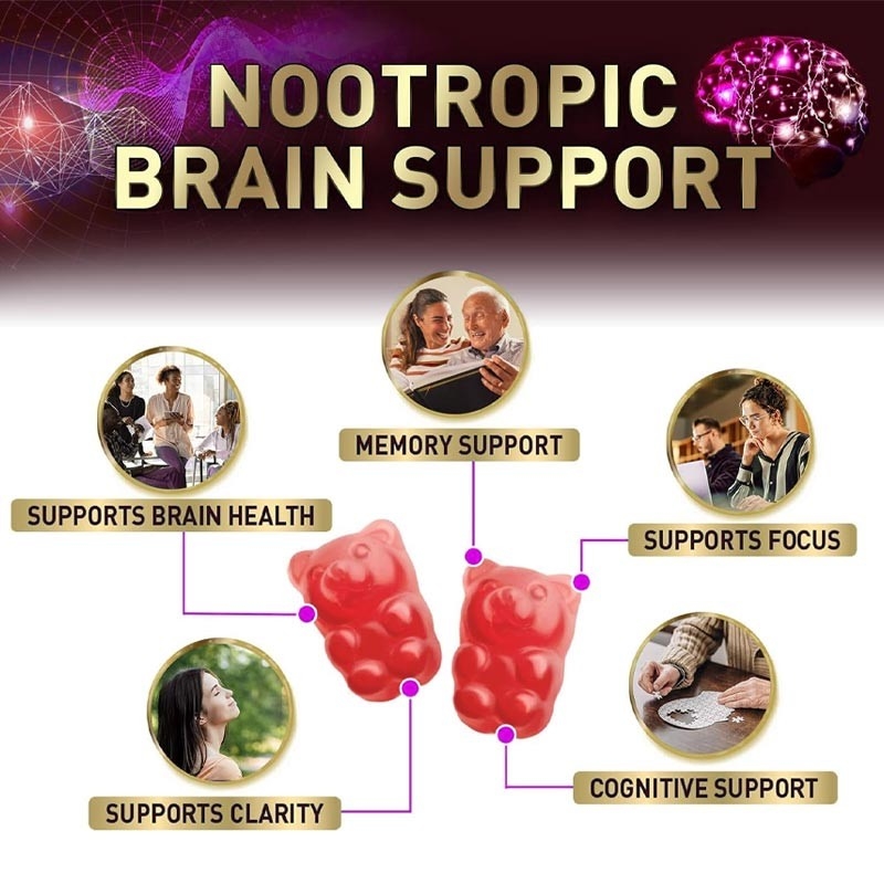 OEM hersensupplementen voor geheugen en focus Nootropic geheugen supplement gummy voor hersengezondheid Concentratie Mentale & cognitieve