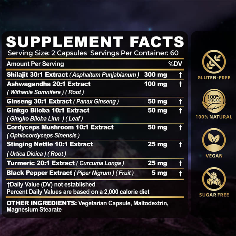 Shilajit Capsules Hot selling Pure Himalayan Organic Shilajit Supplement voor mannen Immuunondersteuning Energieverhoging