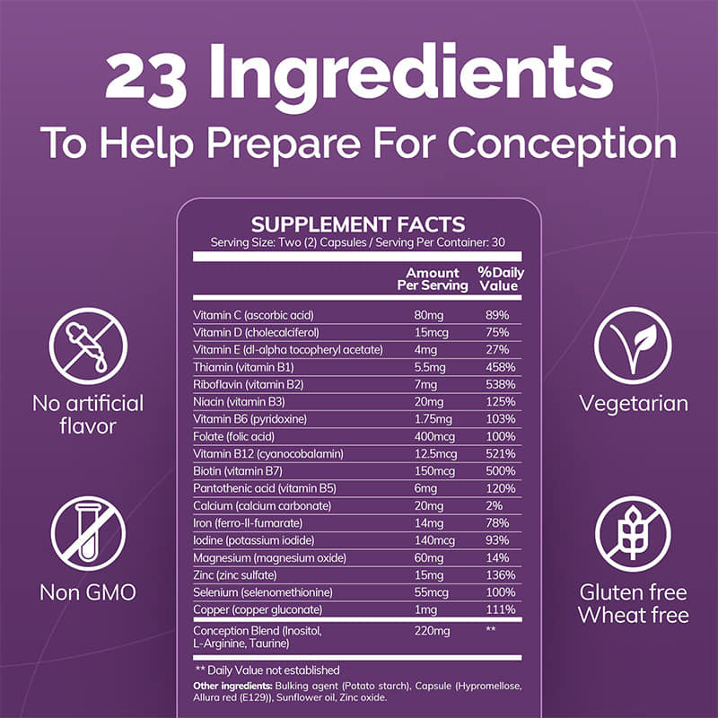 Conception Vitamin Complex Capsules Voor een Gezond Voortplantingssysteem, Baarmoedergezondheid, Vruchtbaarheidssupplement voor Vrouwen