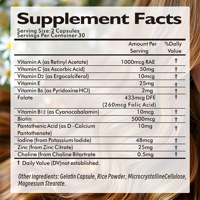 Haargroeikapsules OEM Private Label Nagelversterker Supplement Ondersteuning Sterke Nagels Huidverzorging Haar Gezondheid Biotine