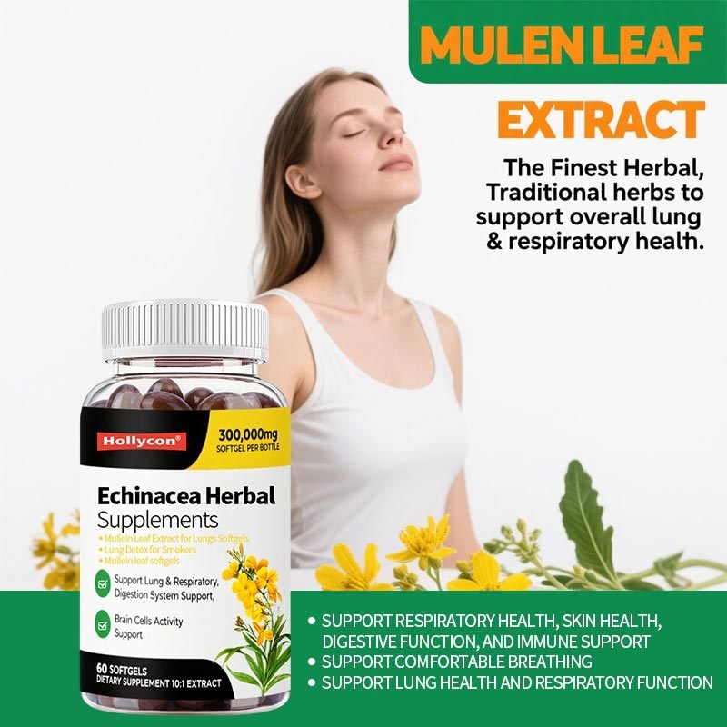 Mullenblaadje extract voor longen Softgels, longdetox voor rokers, longreiniging Respiratorische longondersteuning, kruidensupplementen, veganistisch, niet-ggo, immuunsysteem, 180-telling, 180 dagen aanbod
