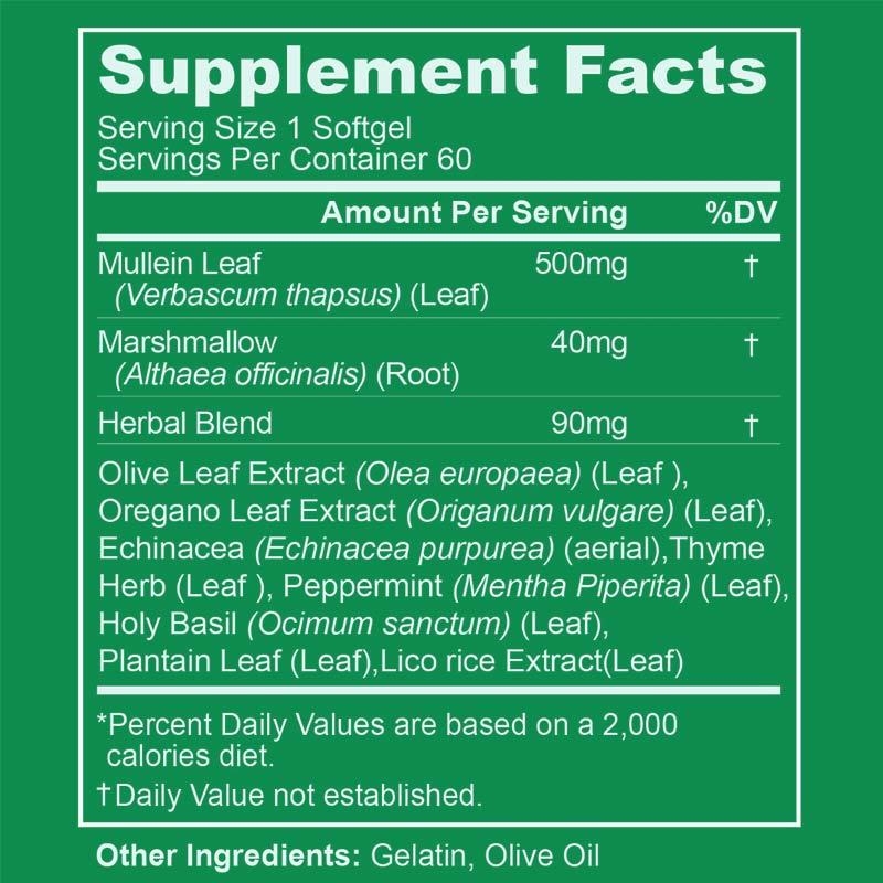 Mullenblaadje extract voor longen Softgels, longdetox voor rokers, longreiniging Respiratorische longondersteuning, kruidensupplementen, veganistisch, niet-ggo, immuunsysteem, 180-telling, 180 dagen aanbod
