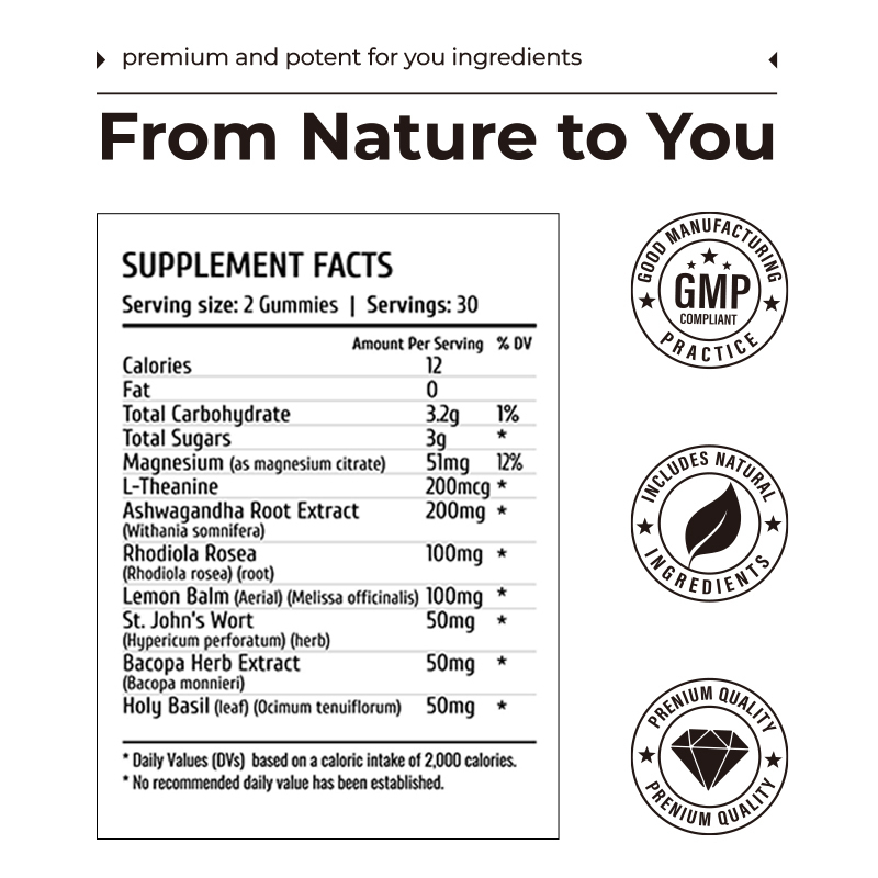 Stemmingsondersteunende Gummies OEM Fabriek Magnesium Gummies voor Volwassenen Stressverlichting Bevorderen Mentale Focus Verbeteren Slaapkwaliteit