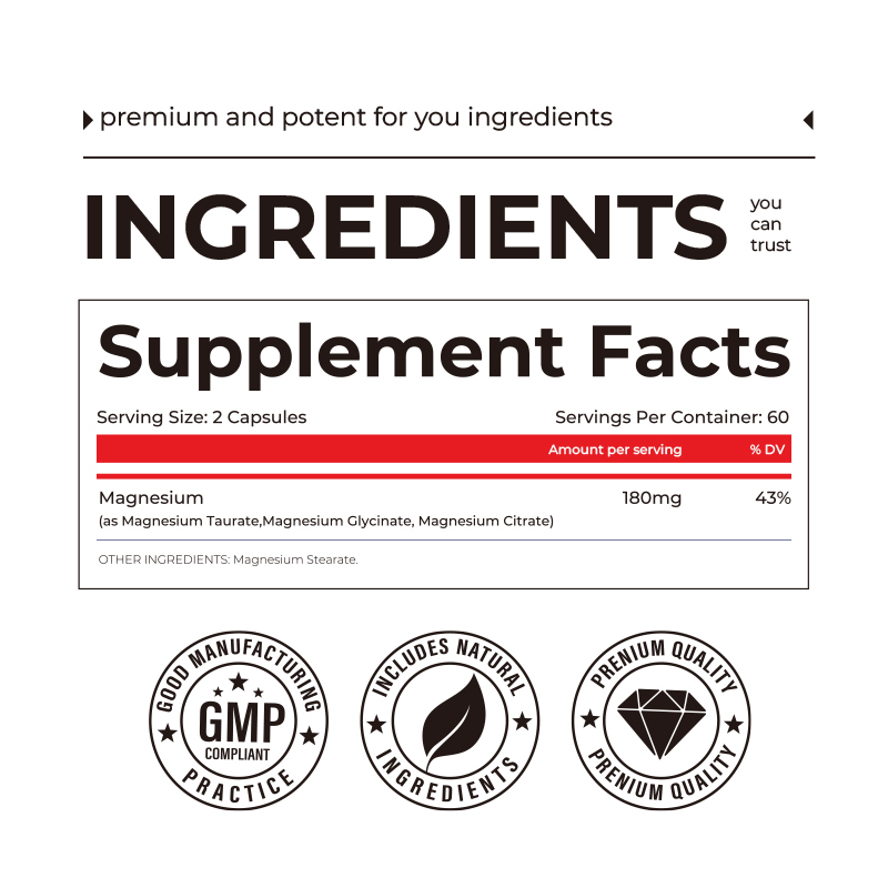 Magnesiumcomplex capsules private labeling stemmingsondersteunende supplementen voor volwassenen verbeteren voedingsstofopname
