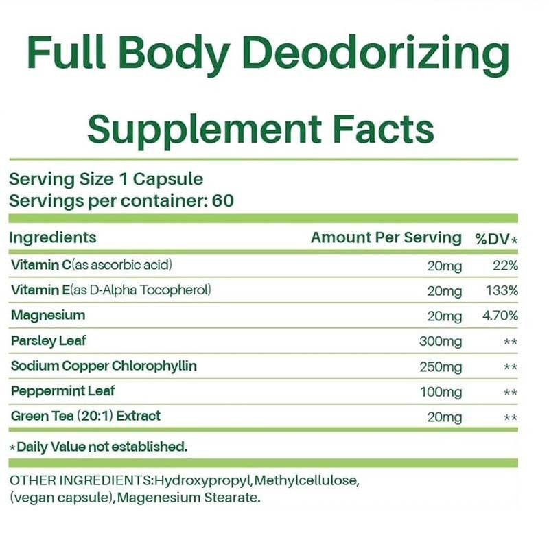 Lichaam deodoriserend supplement - Natuurlijke interne geurbeheersingspillen voor mannen en vrouwen | Chlorofylcapsules voor adem, lichaam en darmgezondheid