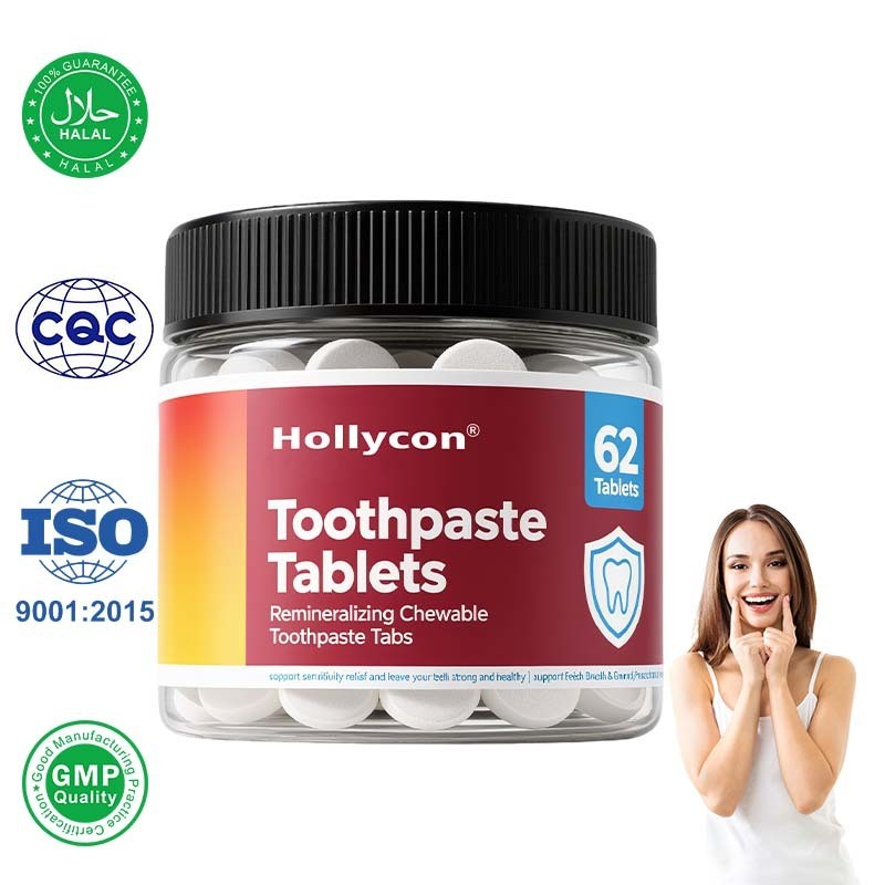 Factory gemaakt tandpasta -tabletten, nano hydroxyapatiet met probiotica, fluoride en plastic gratis, eco en reisvriendelijke maat, remineralisering kauwbare tandpasta -tabbladen, aangepaste formule