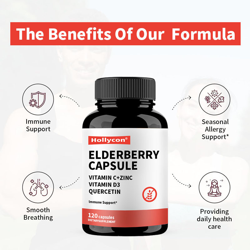 OEM Elderberry Vitamine C en Zink 120 capsules Immuunondersteuning Kruidensupplement Natuurlijke Immuniteitsversterker Elderberry capsule