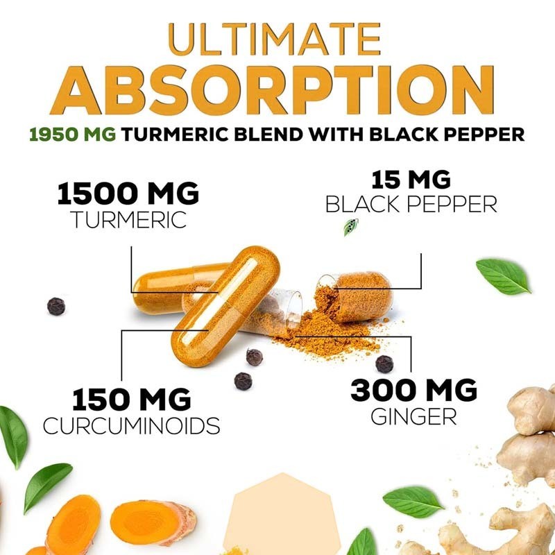 OEM Kurkuma Curcumine Supplement met Biologische Kurkuma & Gember Zwarte Peper voor Beste Absorptie Gewrichtsondersteuning Curcumine Capsule
