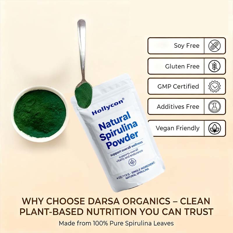 Fabrieksproducten Spirulina poeder 4 oz (113g), natuurlijk plantaardig superfood, rijk aan eiwitten, ijzer en B12 voor energie, immuniteit en ontgifting, smoothies en sappen, veganistisch, niet-ggo, geen toevoegingen, aangepaste formule