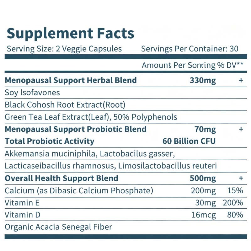 OEM / ODM in de fabriek gemaakte probiotische supplementen voor de menopauze voor vrouwen - 60 miljard CFU Akkermansia probiotica voor hormoonbalans, nachtelijk zweten, verlichting van opvliegers, darmgezondheid, aangepaste formule