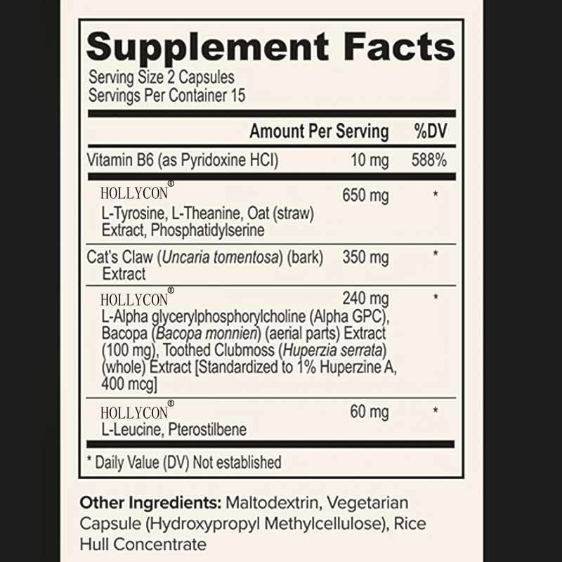 OEM Focus capsules met L-theanine Vitamine B6 Geheugen Mentale helderheid & cognitieve verbetering Nootropisch hersensupplement