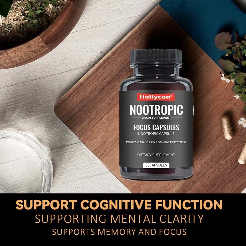 OEM Focus capsules met L-theanine Vitamine B6 Geheugen Mentale helderheid & cognitieve verbetering Nootropisch hersensupplement