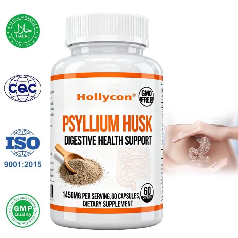 Psyllium Husk Capsules – 60 stuks – Supplement ter ondersteuning van de darmen en dikke darm – Bevordert de spijsvertering en regelmaat – Non-GMO, formule met veel vezels Private Label, OEM beschikbaar, Fabrieksprijs