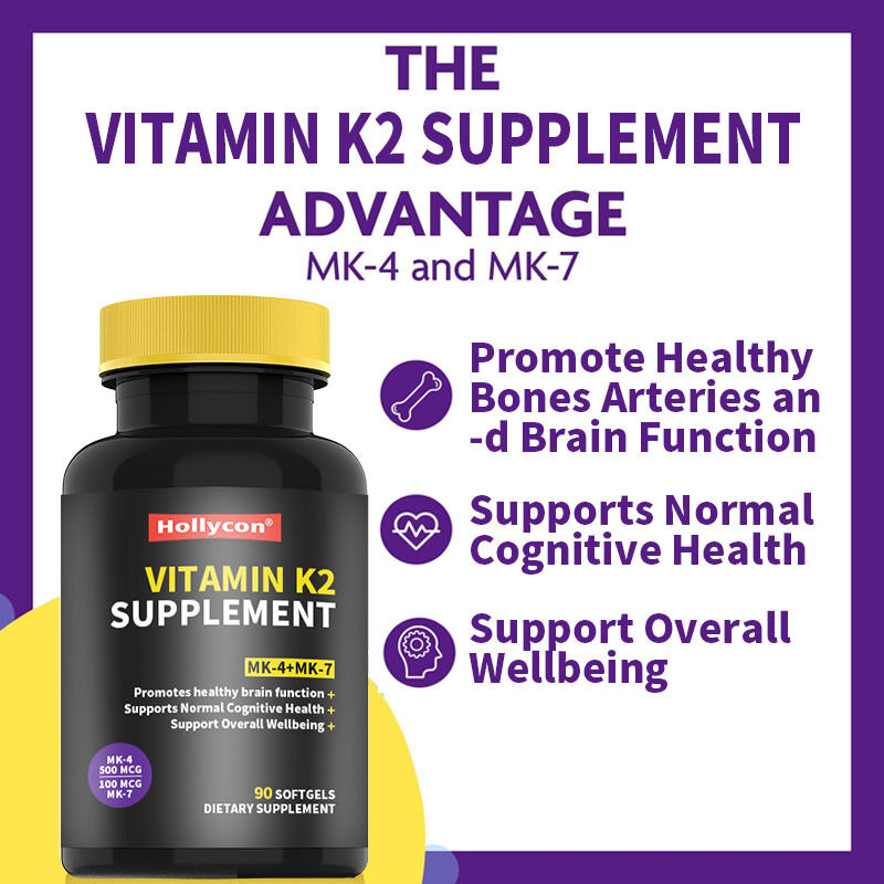 OEM Full Spectrum Vitamine K2 Softgels met 600 mcg Transvorm Ondersteunt Algemene Gezondheid en Botsterkte Vitamine K2 Supplement