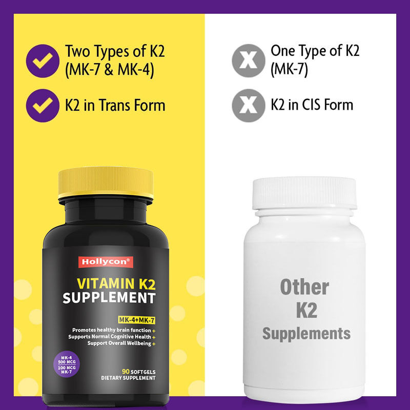 OEM Full Spectrum Vitamine K2 Softgels met 600 mcg Transvorm Ondersteunt Algemene Gezondheid en Botsterkte Vitamine K2 Supplement