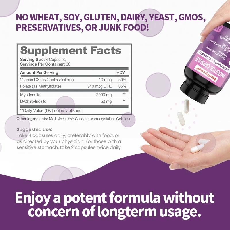 OEM Premium Inositol Supplement Inositol Plus Ratio Gezonde Hormoonbalans & Gezonde Ondersteuning van de Eierstokken voor Vrouwen Inositol Capsule