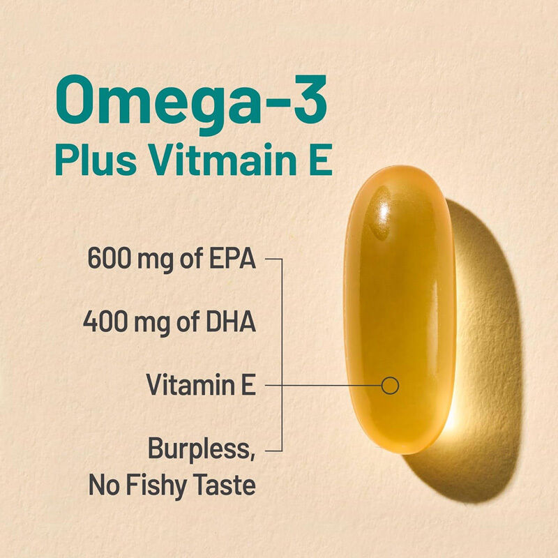 OEM Omega 3 Supplement 1000mg per portie 600 EPA & 400 DHA en vitamine E Ondersteuning voor hart & hersenen Gezondheid Omega 3 Visolie