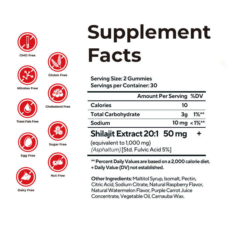 Privélabel Shilajit Mensen Gummies Fulvzuur Zukkervrij Supplement Houd normaal energieniveau en immuunsysteem