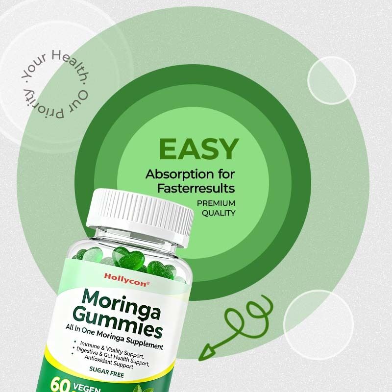 All in One Moringa Supplement voor Immuun & Vitaliteit Vertering & Darm Gezondheid Antioxidant Ondersteuning Moringa Gummies