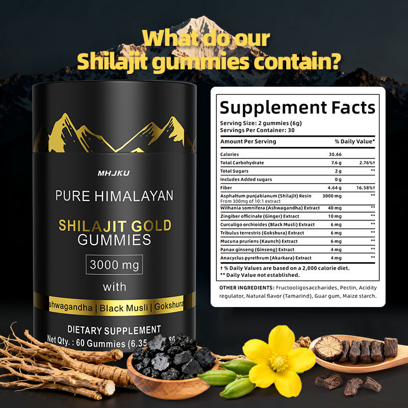 OEM 3000mg with Ashwagandha & Black Natural Energy & Immune Support Endurance & Mood Boost Pure Himalayan Shilajit Gummies