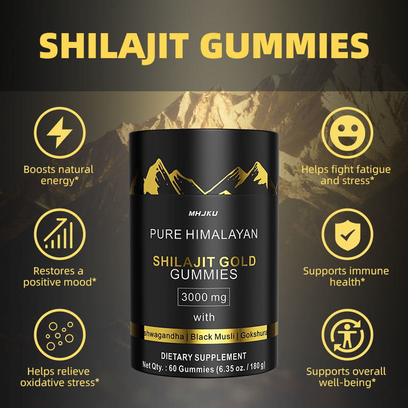 OEM 3000mg with Ashwagandha & Black Natural Energy & Immune Support Endurance & Mood Boost Pure Himalayan Shilajit Gummies