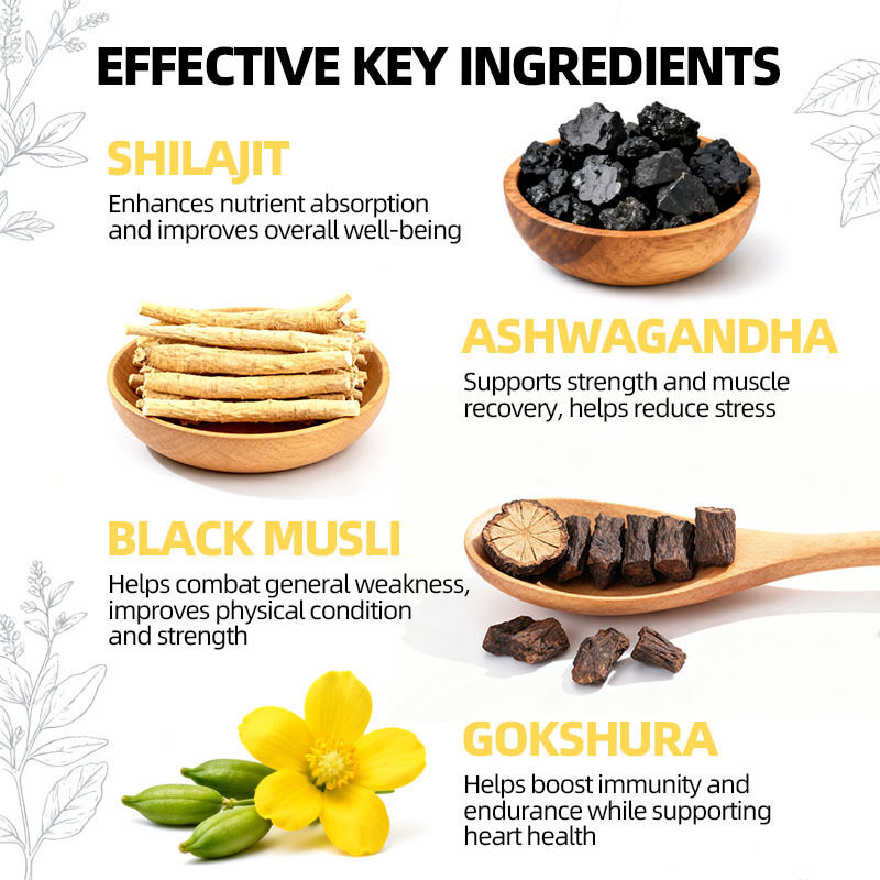 OEM 3000mg with Ashwagandha & Black Natural Energy & Immune Support Endurance & Mood Boost Pure Himalayan Shilajit Gummies