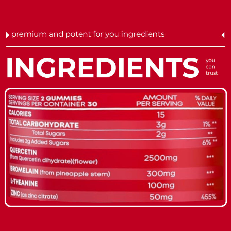 Privélabel Bromelaïne L-theanine Zink Supplement Veganische supplementen voor kinderen Volwassenen Quercetine Gummies