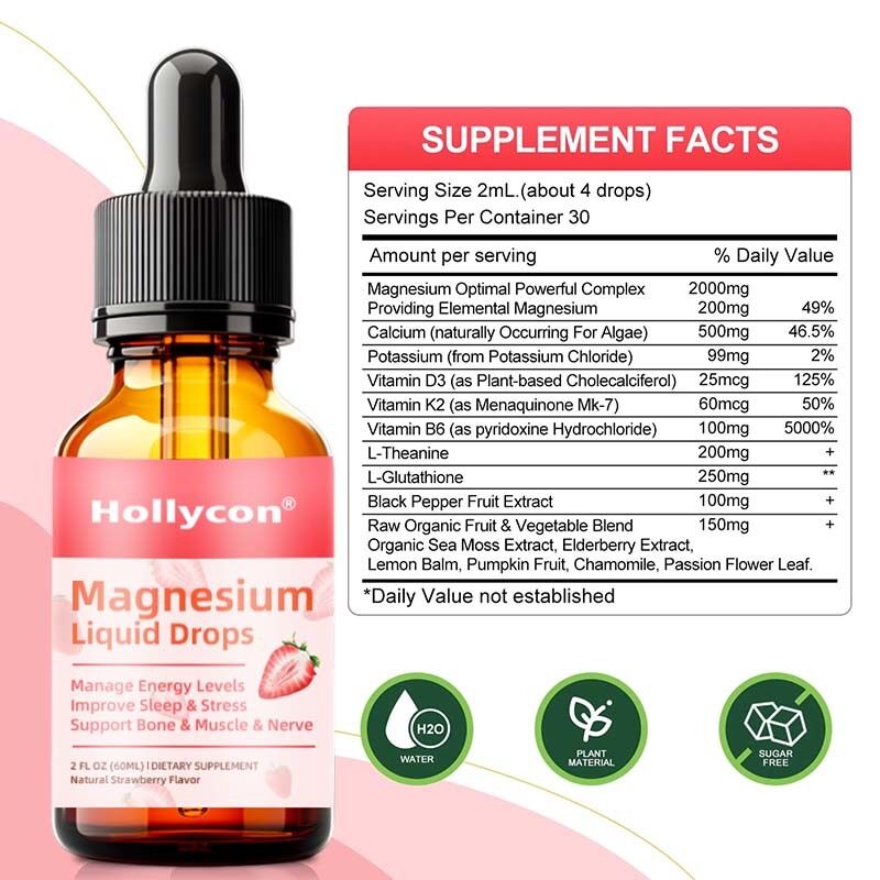 Hoge potentie Magnesium Complex Supplement voor het verbeteren van de slaap en het ondersteunen van botten en spiergroei Magnesium vloeibare druppels