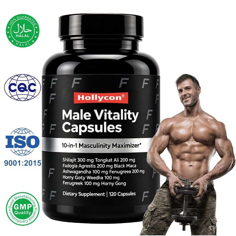 OEM/ODM-fabrikant mannelijke vitaliteitscapsules met Shilajit, Tongkat Ali en Fadogia Agrestis voor spier-, energie- en vitaliteitsondersteuning