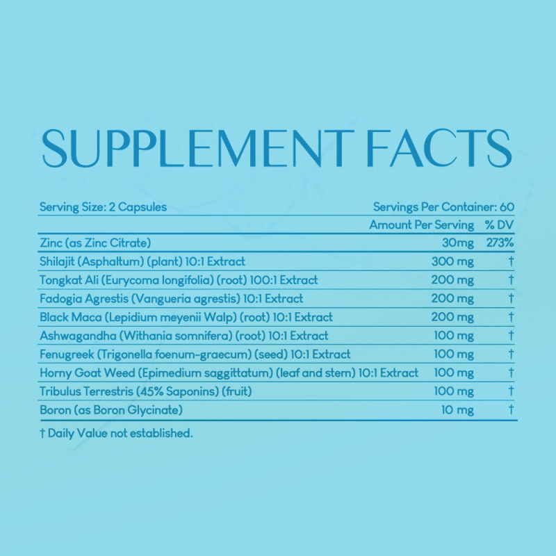 OEM/ODM-fabrikant mannelijke vitaliteitscapsules met Shilajit, Tongkat Ali en Fadogia Agrestis voor spier-, energie- en vitaliteitsondersteuning