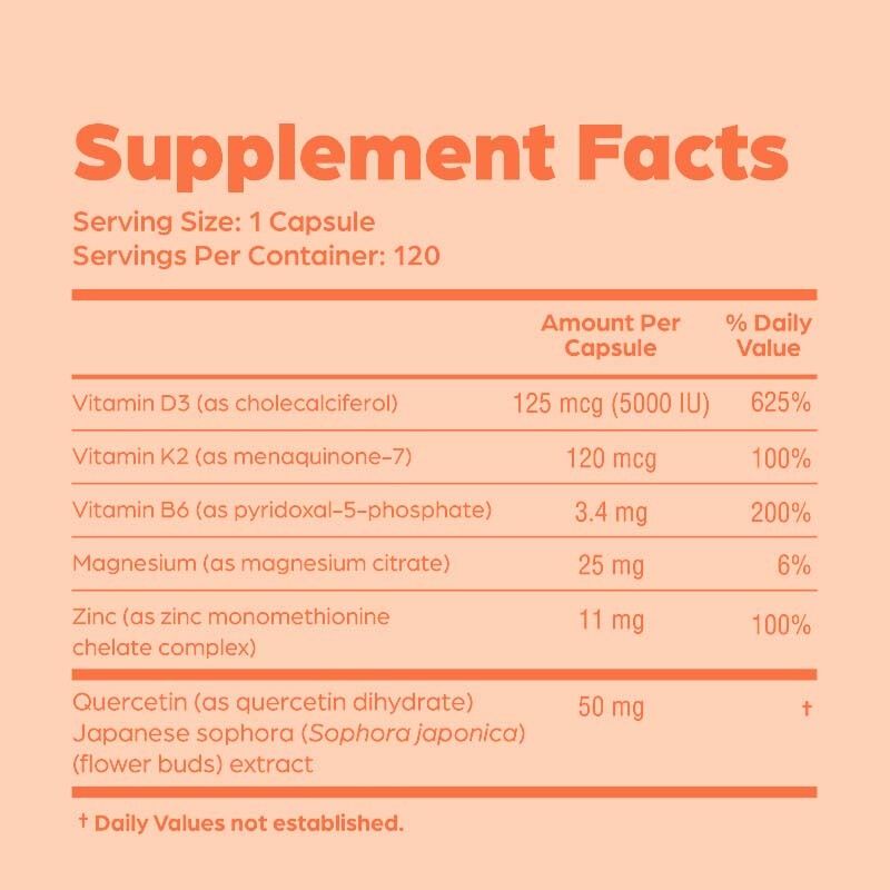 Private label Vitamine D3 K2 capsules met vitamine B6, zink en quercetine ondersteunen energie, immuunsysteem, spiergezondheid voor mannen en vrouwen