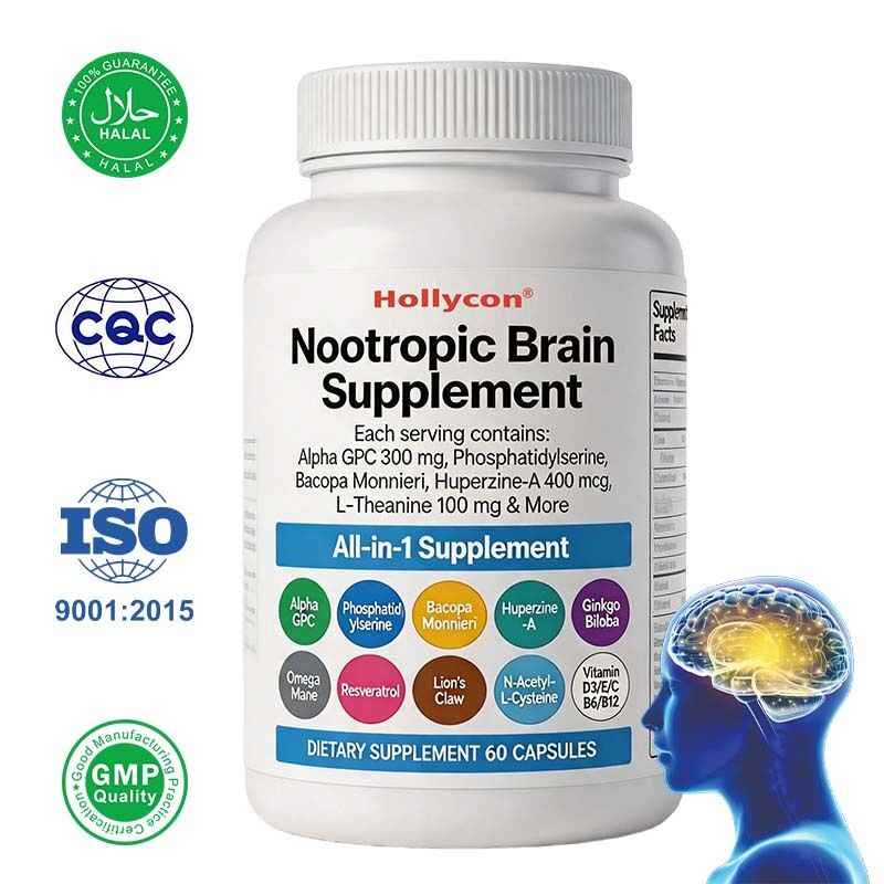 OEM Nootropic Brain Supplement met Alpha GPC, Phosphatidylserine & Bacopa Monnieri ondersteunt geheugen & focus cognitief & humeur