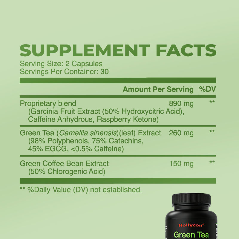 Fabriek Groene thee extract capsule bevordert energie Metabole ondersteuning Mentale helderheid Focus Algemeen welzijn Afslankingssupplement